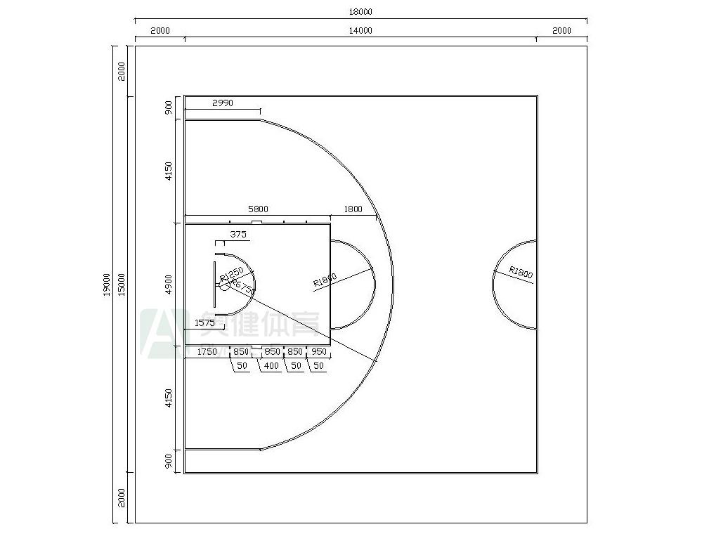 篮球场尺寸图，篮球场地标准尺寸画法